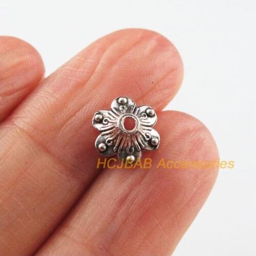 Fashion 70Pcs Tibetan Silver Color Flower Plant Spacer End Beads Connectors 4.5x9mm
