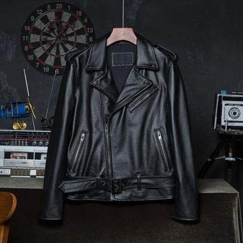 Motorcycle Coat Men Genuine Leather Jacket 100% Natural Cowhide Mens Clothing Asian Size M-6XL Wholesale Drop Shipping