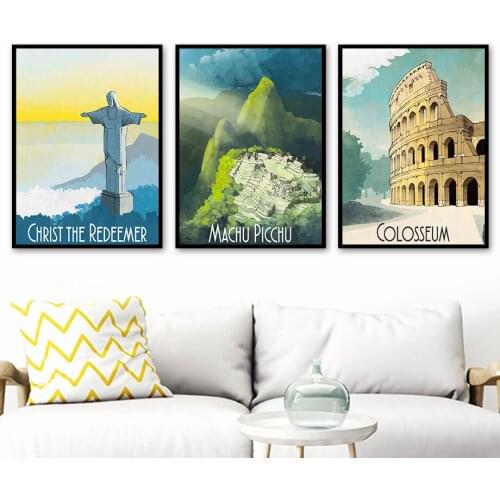 Colosseum Taj Mahal Petra Christ Redeemer Wall Art Canvas Painting Nordic Posters And Prints Wall Pictures For Living Room Decor