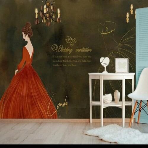 Custom wallpaper wall covering large-scale decorative painting High-definition character wedding dress shop decorative wall deco