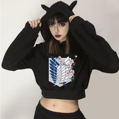 2021 New Anime Attack on Titan Logo Short Hoodie for Woman Sweatshirt