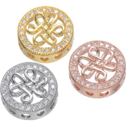 New Jewelry Accessory Zircon Micro Pave Round Hollow Chinese Knot Beads For Jewelry Making 5pcs CHF145