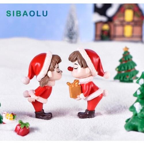 New Christmas Lover Santa Claus Snowman Tree Deer Miniature Figurine dollhouse home fairy garden decoration accessories modern