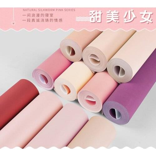 Nordic Style Light Pink Non-Woven Wallpaper Solid Color Girl Princess Pink Childrens Room Bedroom Living Room Background Wall