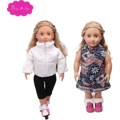 Doll clothes cotton dress winter style + hat + scarf fit 18-inch girl dolls and 43-cm baby dolls accessories c550-c689