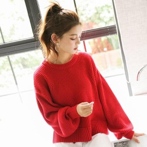 2019 Autumn Clothing Pattern One Thousand Night Heat With Easy Lantern Sleeve Knitting Unlined Upper Garment Loose Sweater