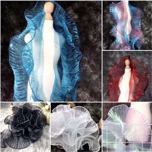 Romantic single layer organza pleated lace wave large lace wedding dress designer fabric lace accessories