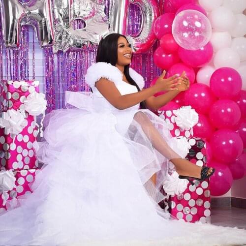 Chic White 2 Pieces Tulle Women Dresses To Birthday Wedding Party Ruffles Tiered Long Tulle Skirts With Top Fashion Party Dress