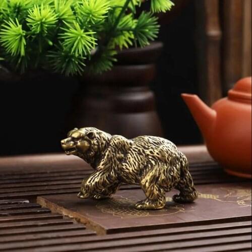 Vintage Brass Polar Bear Statue Home Decoration Craft Accessories Copper Sea Animal Figurine Miniatures Living Room Toy Ornament