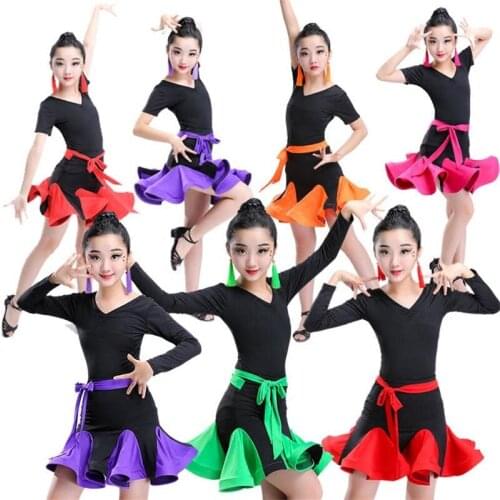 Girls Ballroom Dancing Competition Dresses Multicolor Latin Dance Dress for Girls Salsa Tango Dancewear Kids Dance Costumes