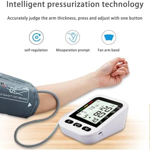 Home Smart Arm Blood Pressure Monitor Medical Automatic Digital LCD Large Display Tensiometer Sphygmomanometer Health Care Blue
