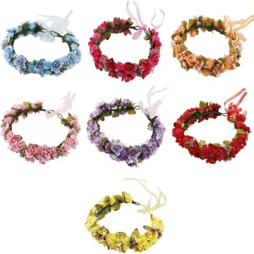 Mori Girl Wreath Foam Flower Headband Bridal Flower Crown Hair Wreath Festival Wedding Party Rose Garland Headband