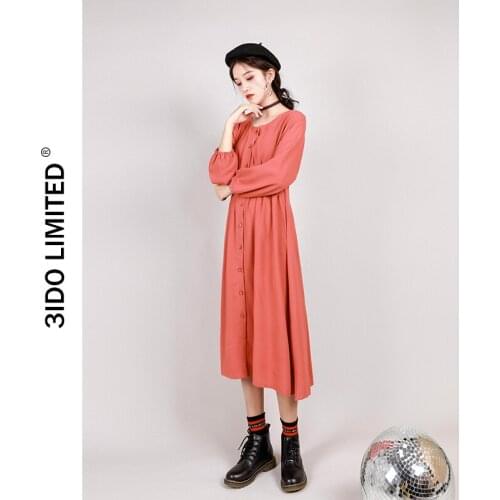 Spring women dress 3 idolimited pure color of teamed A word in early autumn single-breasted loose thin dress female H