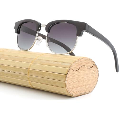 Vintage Classic Black Bamboo Wood Sunglasses Men Women Handmade Polarized Lens with bamboo case