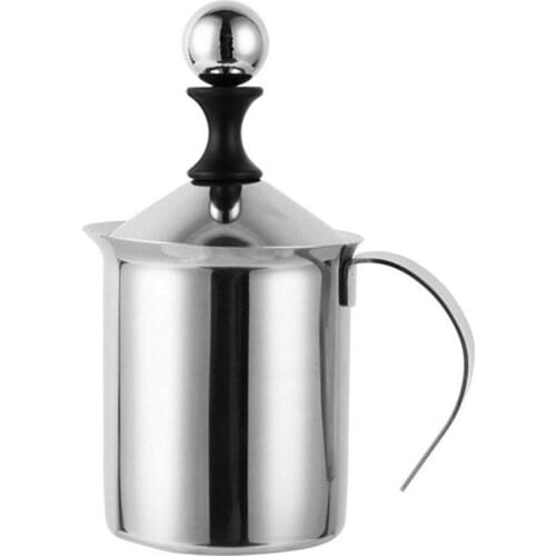 400/800ML Manual Milk Frother Stainless Steel Double Mesh Milk Creamer Milk Foam Mesh Coffee Foamer Creamer Coffe Maker Creamer
