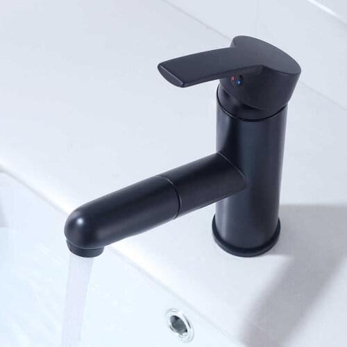 Pull out faucet from the sink single bathroom sink handle hot water crane and cold black ship can finish sink mixer taps