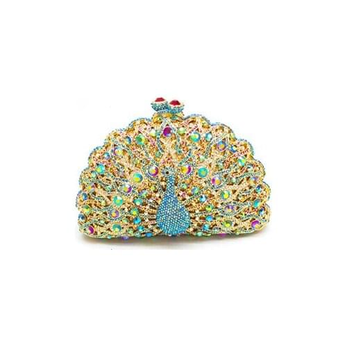 Women Peacock shape Evening Bags Ladies Wedding Party Clutch Bag Crystal Gold Diamonds prom cocktail Purses