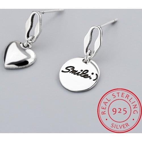 Handmade Retro 925 Sterling Silver Asymmetric Love Heart Disc Stud Earrings For Women Party Jewelry oorbellen S-E1068
