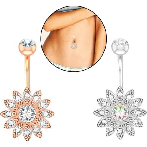 Woman Sexy Body Piercing Dangling Accessories Stainless Steel Navel Rings Crystal Sun Flower Jewelry Women Belly Button Piercing