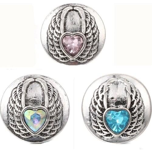 10Pcs/lot The Bloomer Snap Metal Angel Wing Loveheart Button Bracelet Bangles Fit DIY 18mm Snap Buttons Charm Bracelets Jewelry