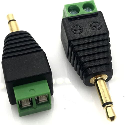 2pcs Gold Video AV Balun 3.5mm 2Pole Mono Male to AV Screw Terminal Jack 3.5 mm Male 2 Pin Terminal Block Plug connector