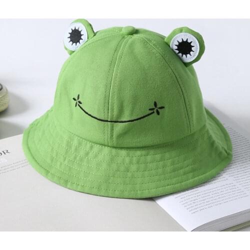 2021 Harajuku Cute Frog Bucket Hats For Amother And Kids Flat Top Fisherman Hat Summer Panama Hip Hop Cap Chapeau Femme