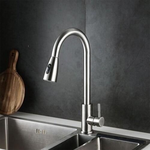 304 Stainless Steel Spiral Kitchen Pull Faucet, Universal Sink, Sink, Basin, Double Outlet Hot And Cold Faucet