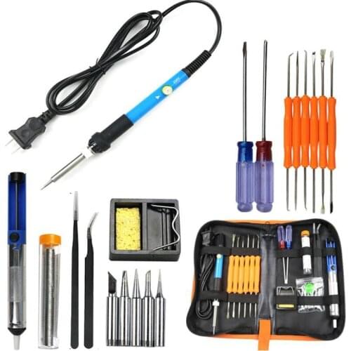 60W EU/US Multifunctional Electric Soldering Iron Kit Screwdriver Desoldering Pump Tip Wire Pliers Tool Bag 19PCS/Set