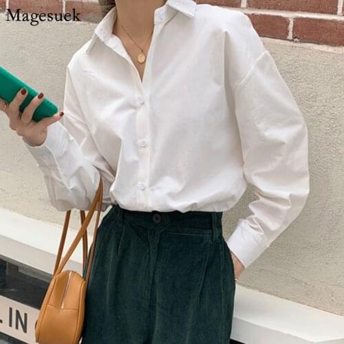 Long Sleeve White Shirt Blouses Women Casual New Korean Lapel Solid Blouse Femme Plus Size Loose Shirts Tops Female Blusas 13058