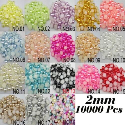 Free Shipping White/Ivory/Red/Blue/Yellow 2mm Craft ABS Resin Flatback Half Round imitaton pearl in Scrapbook Beads(10000Pcs)