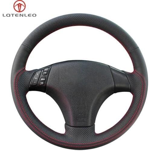 LQTENLEO Black Genuine Leather Steering Wheel Cover For Mazda 3 2003-2012 Mazda 5 Mazda 6 Mazda 8 2004-2010 Mazda MPV 2004-2006