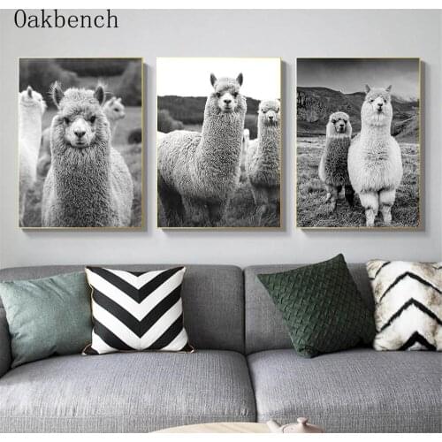 Black And White Wall Art Canvas Painting Alpaca Poster Nordic Art Prints Animal Posters Modern Wall Pictures Living Room Decor