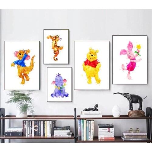 Disney Moive Winnie The Pooh Canvas Painting Cartoon Watercolor Posters and Prints Wall Decor for Kids Room Nursery Decorative