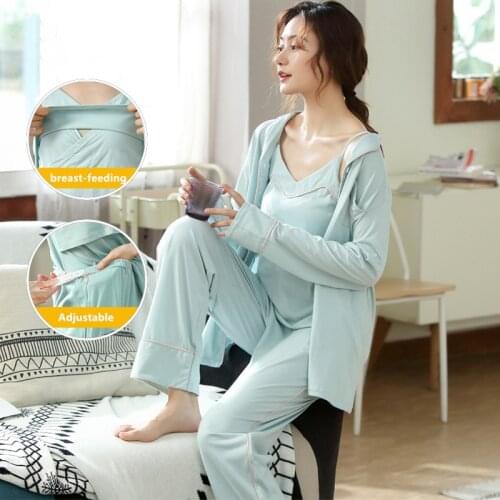 Cotton Maternity Long Sleeve Pajamas Women Nursing Nightwear Pregnant Breastfeeding Pajamas Maternity Summer Nursing Pajamas