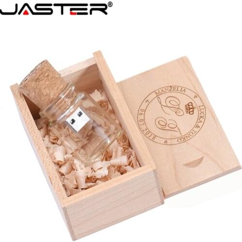 JASTER LOGO customized Glass bottle USB 2.0+ BOX Flash Drive Pendrive 64GB 32GB 16GB 4GB Memory Stick photography wedding gifts