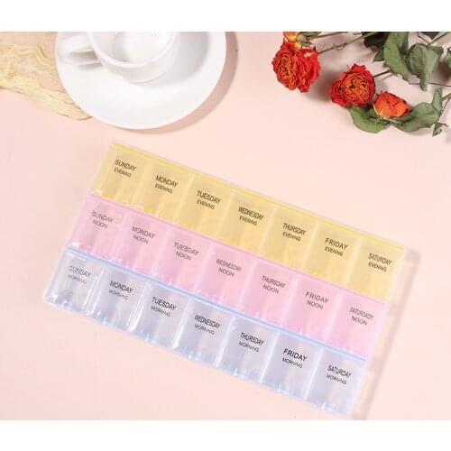7 Days Weekly Transparent 21 Compartment Lid Tablet Pill Box Holder Medicine Storage Organizer Case Container
