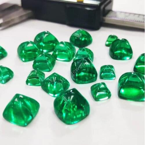 Lab Grown Emerald Columbia Green Cushion Shape Cabochon Flat Bottom Tang Tower Loose Gems Hydrothermal Emerald Stone For Jewelry