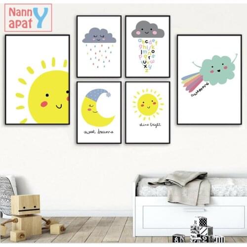 Cartoon Cloud Moon Sun Posters And Prints Wall Art Canvas Painting Nordic Canvas Painting Pictures Kids Room Home Decoration