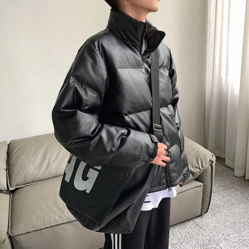 New Winter Men Fashion PU Coat Full Sleeve Warm Parka Oversized Jacket And Men Overcoat