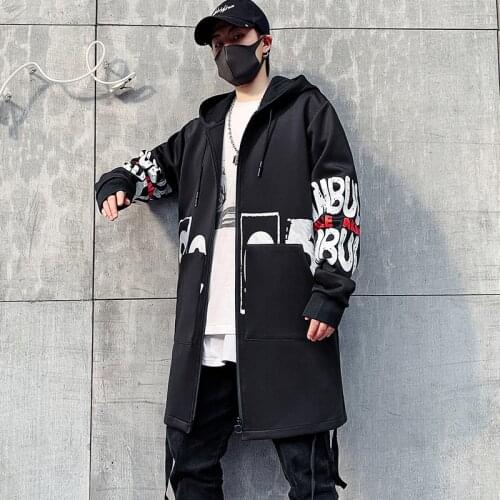 Men Jackets Slim Fit Long Coat Mens Hooded Overcoat Black Hip Hop Streetwear 2020 Autumn Mens Jacket