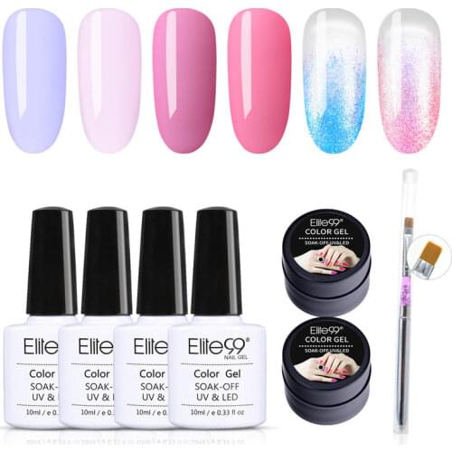 Elite99 6pcs Gel Nail Polish+nail pen Kits Gift Set Soak Off UV LED Nail Arts Varnish Primer Manicure Salon 10ML UV Nail Set