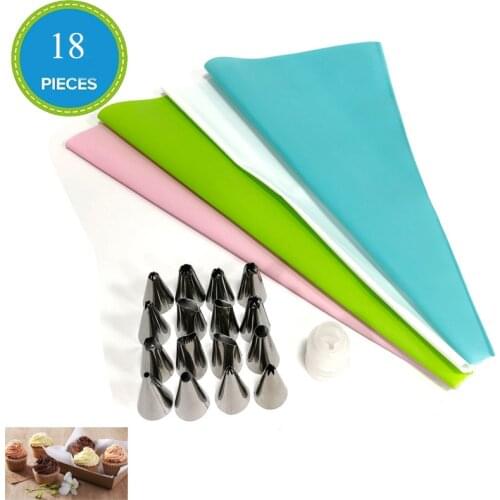 Meibum 18Pcs/Set Pastry Cake Decorating Tools Stainless Icing Tips Confectionery Dessert Nozzles Converter Cream Bag Baking Tip