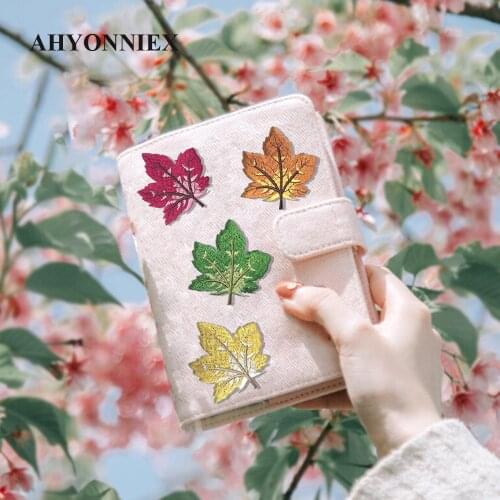 AHYONNIEX Embroidery Patches for Clothes Dress Book Journal DIY Maple Leaves Iron On Patch Sewing Applique
