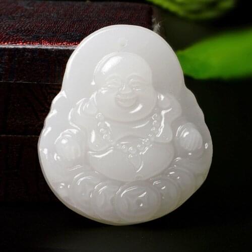 Natural White Jade money Buddha Pendant Jadeite Necklace Charm Jewellery Fashion Accessories Hand-Carved Luck Amulet Gifts