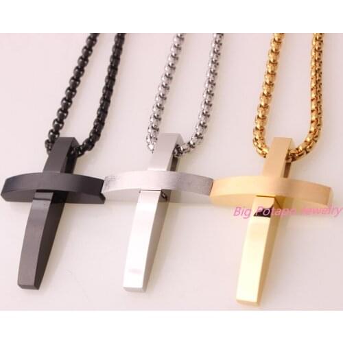 Classic Mens Cross Pendant Necklace 24" Stainless Steel Link Chain Necklace Statement Jewelry Wholesale