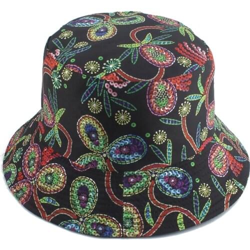 2021 Summer Panama Bucket Hats Vintage Pattern Print Fisherman Hat Bob Women Men Reversible Streetwear Hip Hop Caps