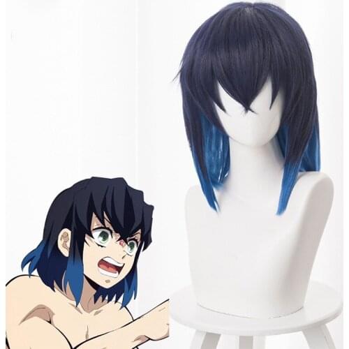 Devils Blade Mouth Hiei Nosuke Pig Face Beauty Boy Dark Blue Gradient Blue Cosplay Wig