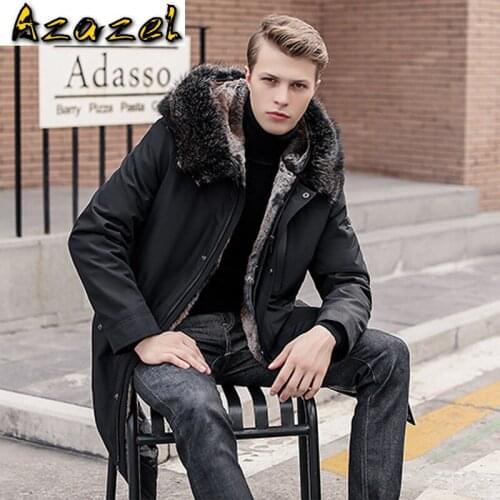 Azazel Parka Mens Winter Goose Down Jacket Real Rabbit Fur Coat Hooded Raccoon Fur Collar Warm Parkas Men 2020 1916 KJ3112