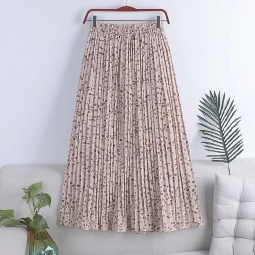 2021 Summer New Floral Pleated Chiffon Skirt Korean Version of Harajuku Stretch High Waist Retro Vacation A-line Long Skirt
