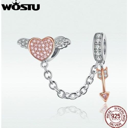 WOSTU S925 Arrow Of Love Charms For Lover 100% Real 925 Sterling Silver Charm Bangle Pendant Fit Bracelet Engagement BKC1208